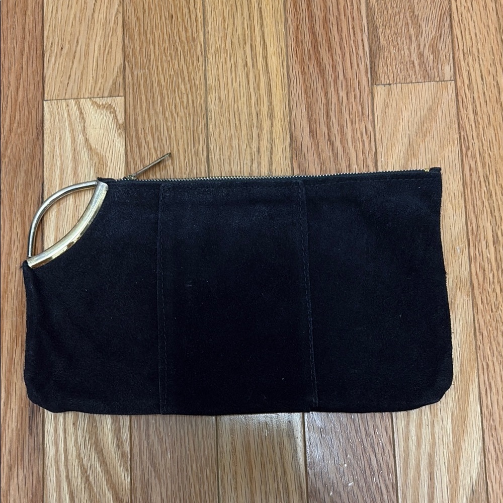 Black Suede Minimalistic Zipper Clutch with Silver Handle
